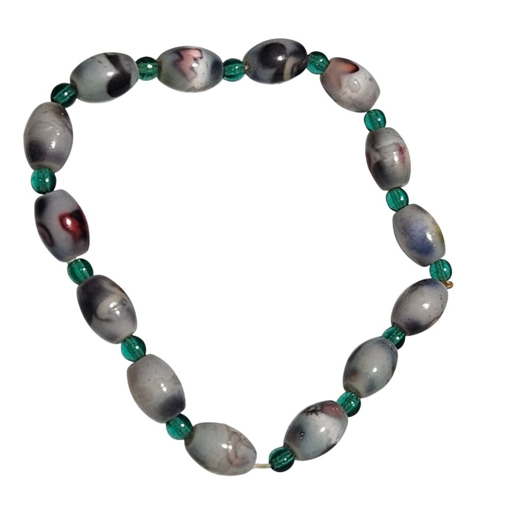 Boho Beaded Stretch Bracelet Green Accents Retro Fashion Jewelry Women